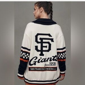 Anthropologie Black and White Varsity Giants cardigan